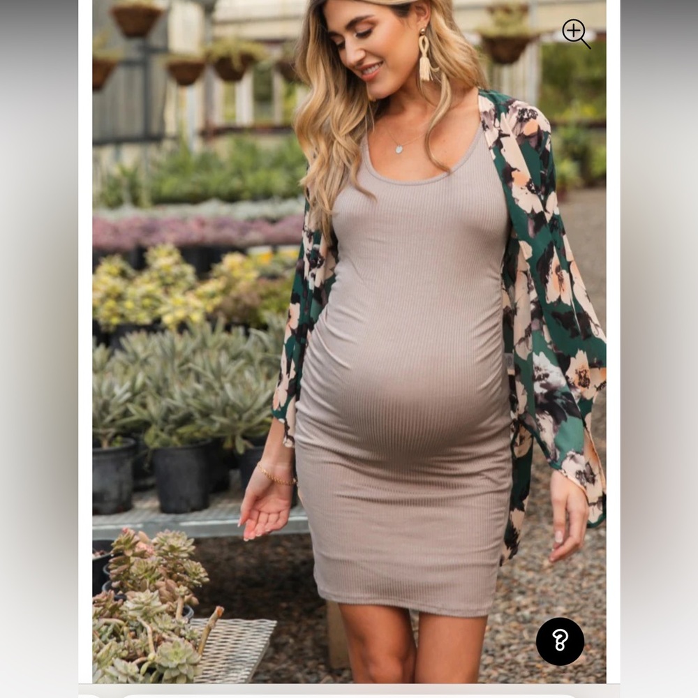 Pinkblush Medium Sleeveless Ribbed Midi Maternity Dress in Mocha
